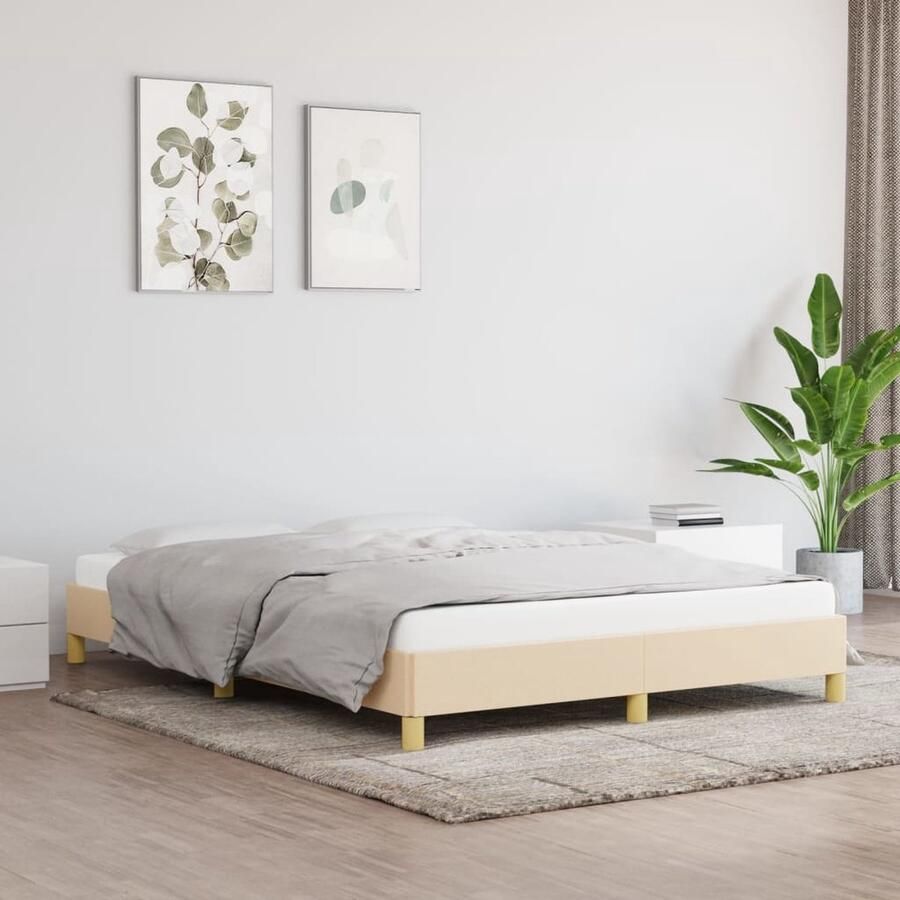 VidaXL Bedframe Stof Crème 160x200 cm Bed Frame Tweepersoons Bed Creme Bedframe Stoffen Bedframe Slaapkamer Meubels Boxspring Frame Hoofdbord Bed Accessoires - Foto 2