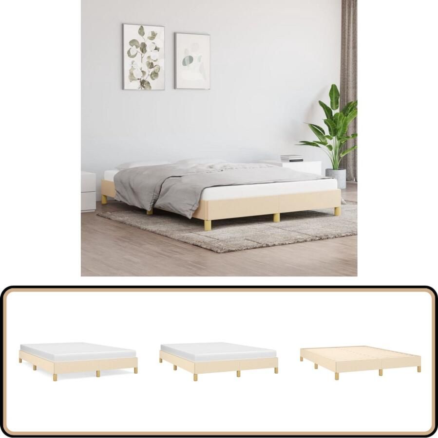 VidaXL Bedframe Stof Crème 160x200 cm Bed Frame Tweepersoons Bed Creme Bedframe Stoffen Bedframe Slaapkamer Meubels Boxspring Frame Hoofdbord Bed Accessoires