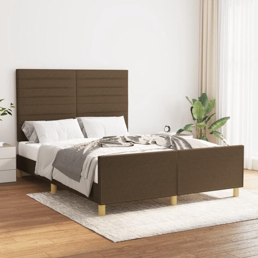 VidaXL Bedframe Stof Donkerbruin 140x190 cm Bed Frame Bedbank Donkere Meubels Houten Bed Tweepersoons Bed Boxspring Slaapcomfort - Foto 2