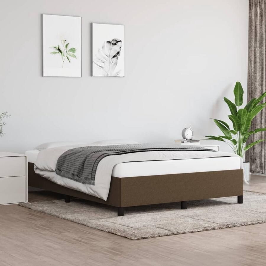 VidaXL Bedframe Stof Donkerbruin 140x190 cm Bed Frame Donkere Bruine Bedframe Houten Bedframe Stoffen Bedframe Tweepersoons Bedframe Boxspring Bedframe Bedstede Slaapkamer Meubels - Foto 2