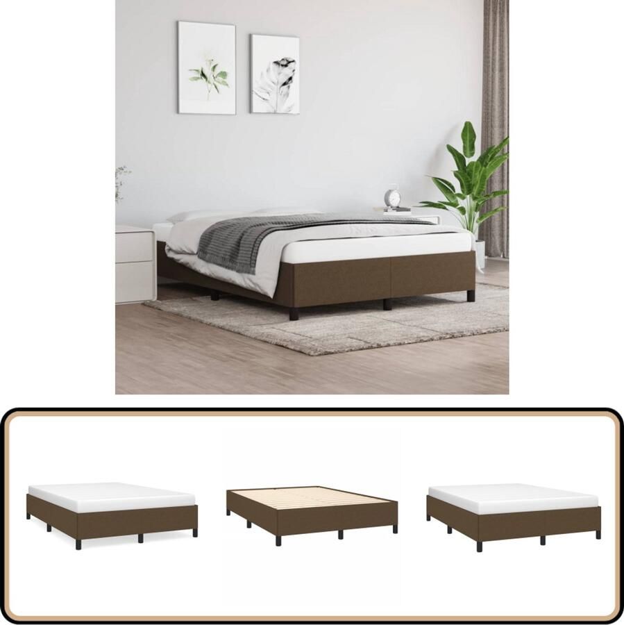 VidaXL Bedframe Stof Donkerbruin 140x190 cm Bed Frame Donkere Bruine Bedframe Houten Bedframe Stoffen Bedframe Tweepersoons Bedframe Boxspring Bedframe Bedstede Slaapkamer Meubels