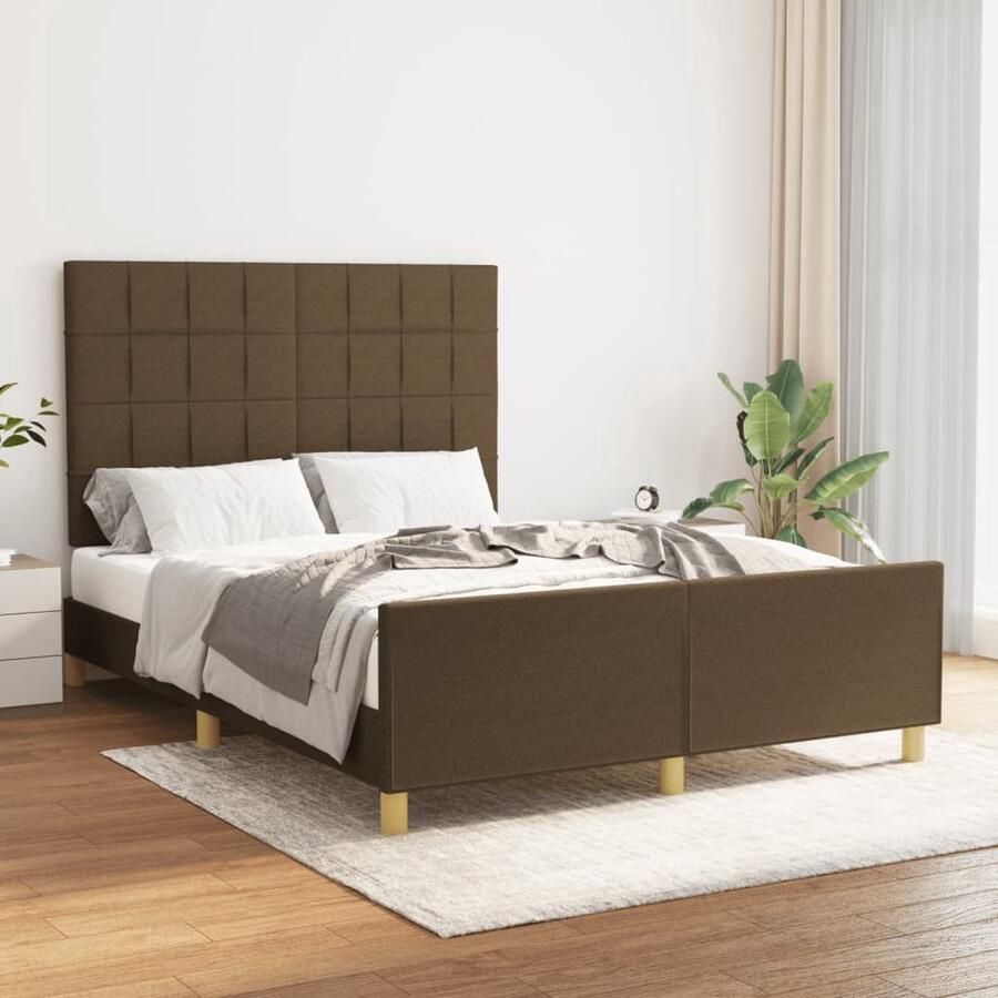 VidaXL Bedframe Stof Donkerbruin 140x190 cm Bedframe Houten Bedframe Tweepersoons Bed Boxspring Bed Slaapcomfort