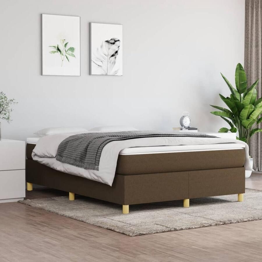 VidaXL Bedframe Stof Donkerbruin 140x200 cm Boxspring Frame Bed Frame Tweepersoons Bed Donkere Bruine Bed Houten Bed Frame Stoffen Bed Frame Multiplex Bed Frame Bedbank - Foto 2