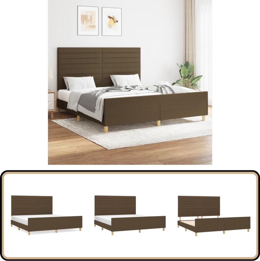 VidaXL Bedframe Stof Donkerbruin 160x200 cm Bed Frame Tweepersoons Bed Houten Bed Bruine Bed Met Hoofdeinde