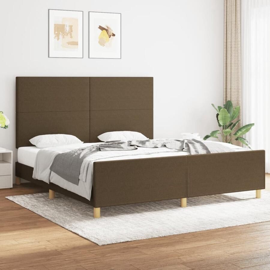 VidaXL Bedframe Stof Donkerbruin 180x200 cm Bed Frame Donkere Houten Meubels Tweepersoon Bed Boxspring Bed Hoofdeinde Bed Stoffen Bed Comfortabel Bed Bedroom Furniture - Foto 2