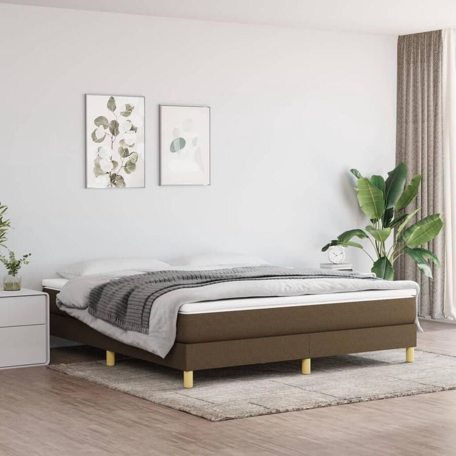 VidaXL Boxspring Donkerbruin Inclusief Matras 180x200 cm Boxspringbed Boxspring Slaapkamer Meubilair Tweepersoonsbed Pocketvering Middenhard Bruine Bed Lederlook - Foto 2