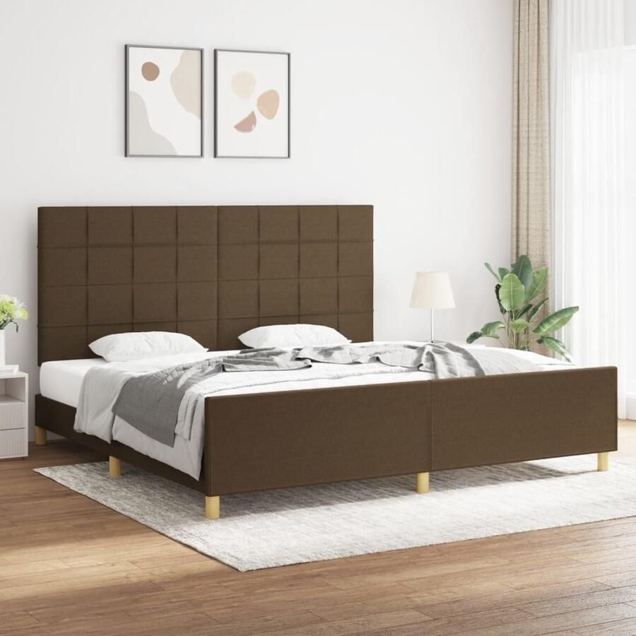 VidaXL Bedframe Stof Donkerbruin 200x200 cm Bed Frame Donkere Bruine Bedbank Houten Bedframe Tweepersoons Bed Boxspring Bed Slaapcomfort Multifunctioneel Bed Luxe Bed - Foto 2
