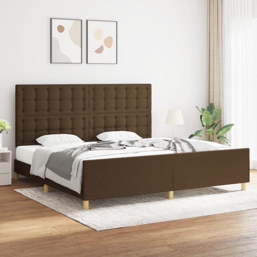 VidaXL Bedframe Stof Donkerbruin 200x200 cm Slaapcomfort Hoofddekens Tweepersoonsbed Boxspring Frame Houten Bed Donkere Meubels Design Bed Stoffen Bed Luxe Bed Comfortabel Bed Bedroom Decor - Foto 2