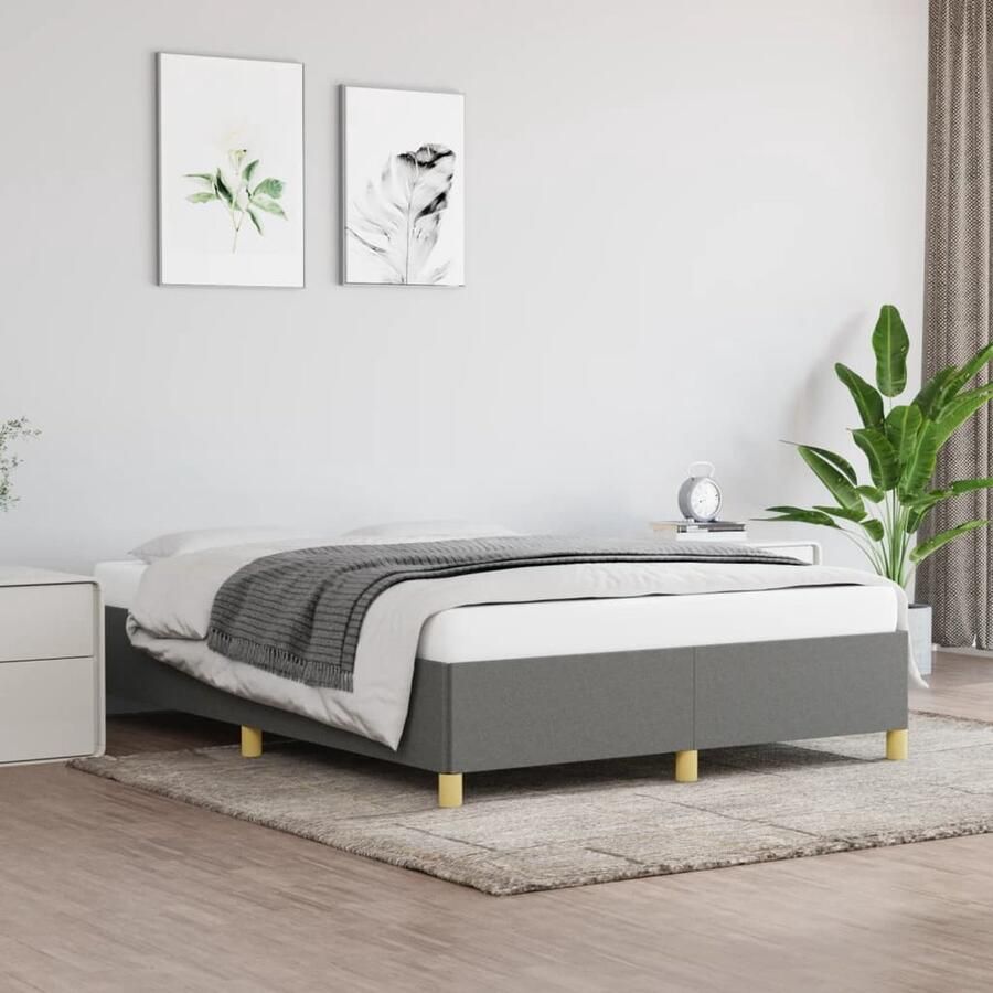 VidaXL Bedframe Stof Donkergrijs 140x190 cm Donker Grijs Bed Frame Slaapkamer Meubels Tweepersoons Bed Frame Boxspring Bed Frame Houten Bed Frame Stoffen Bed Frame - Foto 2