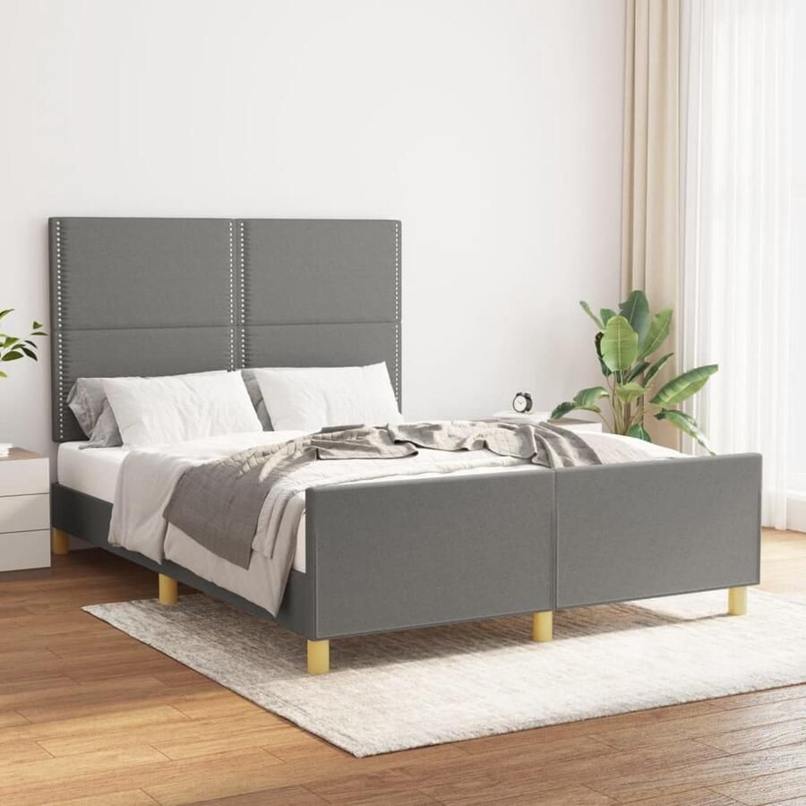 VidaXL Bedframe Stof Donkergrijs 140x200 cm Bed Frame Tweepersoons Bed Donkere Kleuren Houten Bed Stoffen Bed Comfortabel Bed Adjustable Headboard - Foto 2