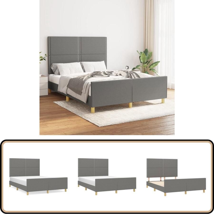 VidaXL Bedframe Stof Donkergrijs 140x200 cm Bed Frame Tweepersoons Bed Donkere Kleuren Houten Bed Stoffen Bed Comfortabel Bed Adjustable Headboard