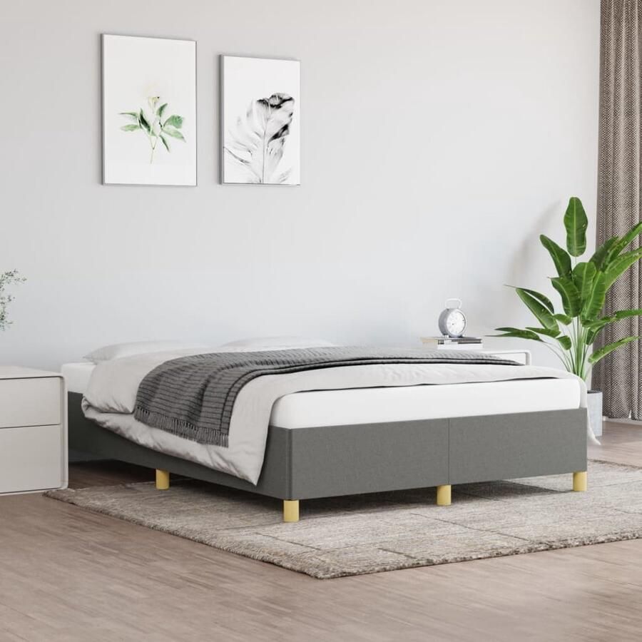 VidaXL Bedframe Stof Donkergrijs 140x200 cm Bed Frame Tweepersoons Bed Donkere Kleuren Stoffen Bedframe Houten Bedframe Lattenbodems - Foto 2