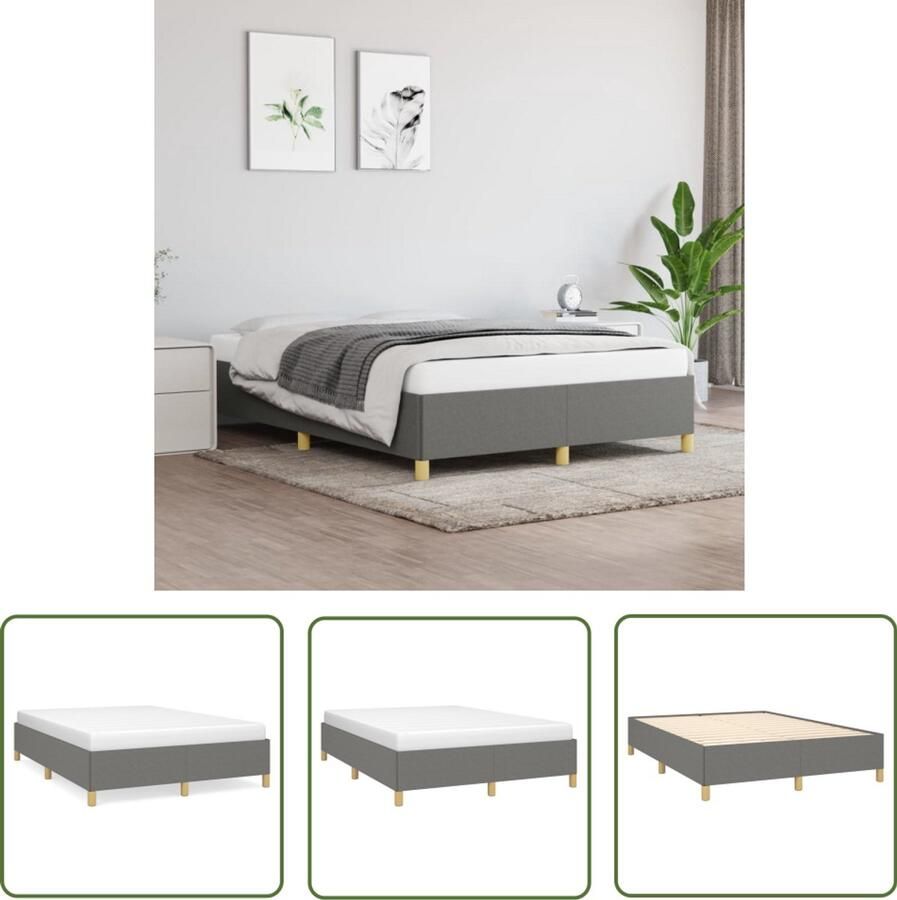 VidaXL Bedframe Stof Donkergrijs 140x200 cm Bed Frame Tweepersoons Bed Donkere Kleuren Stoffen Bedframe Houten Bedframe Lattenbodems