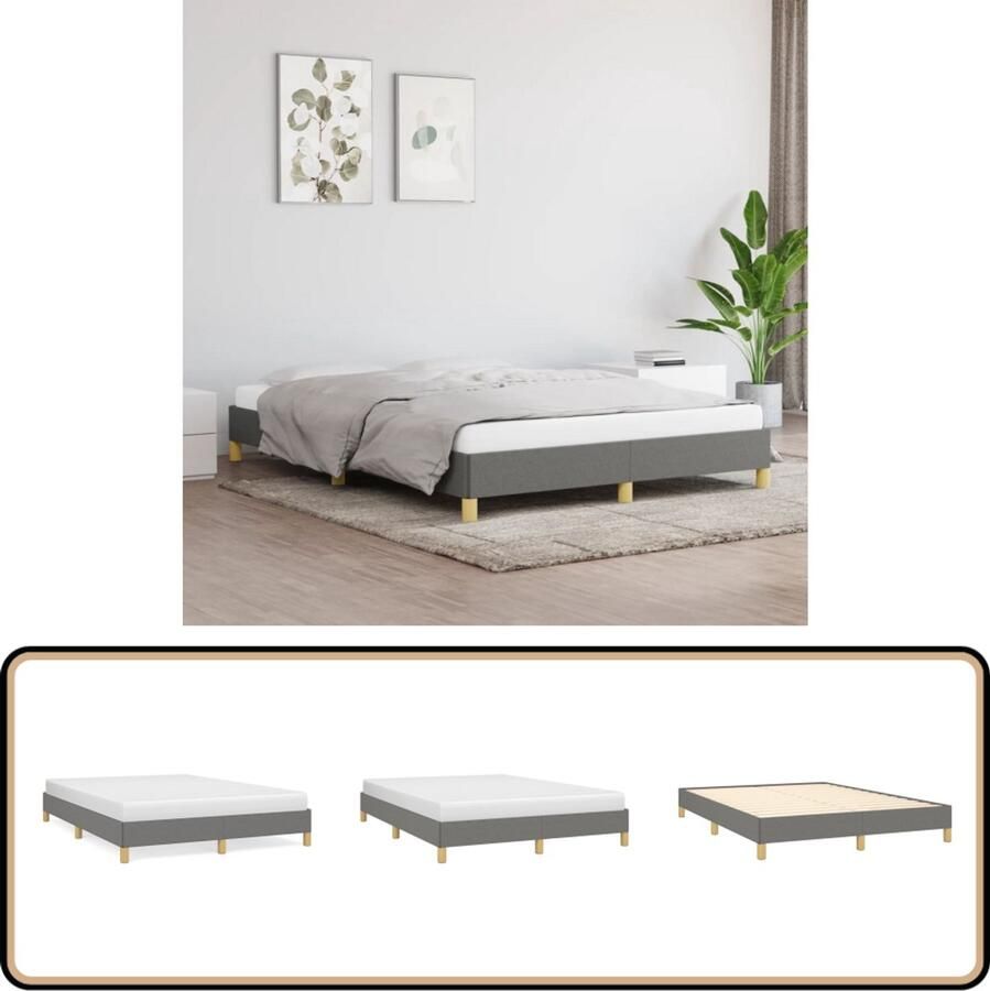 The Living Store Bedframe Duurzaam Multiplex Lattenbodem 203 x 143 x 25 cm Kleur- Donkergrijs Bed Frame Tweepersoons Bed Donkere Kleuren Houten Bed Stoffen Bed