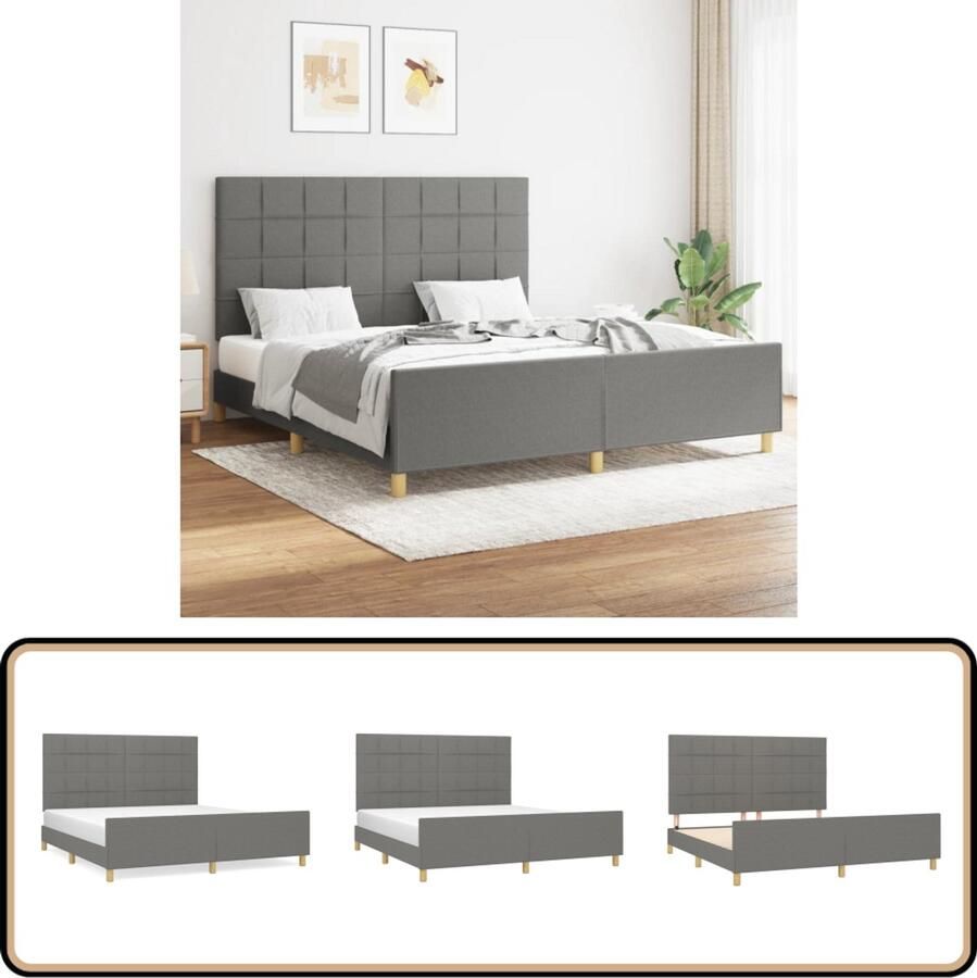 VidaXL Bedframe Stof Donkergrijs 160x200 cm Bed Frame Tweepersoons Bed Donkere Kleuren Stoffen Bed Adjustable Headboard
