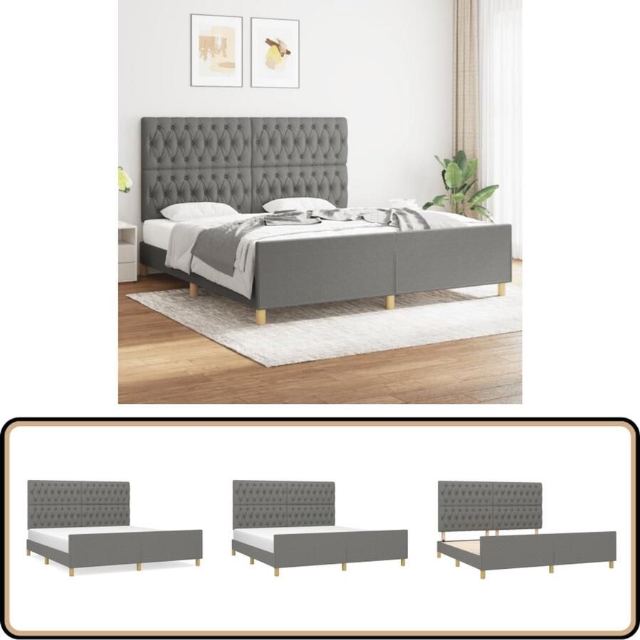 VidaXL Bedframe Stof Donkergrijs 180x200 cm Bed Frame Donkere Kleuren Houten Bed Frame Tweepersoons Bed Boxspring Bed