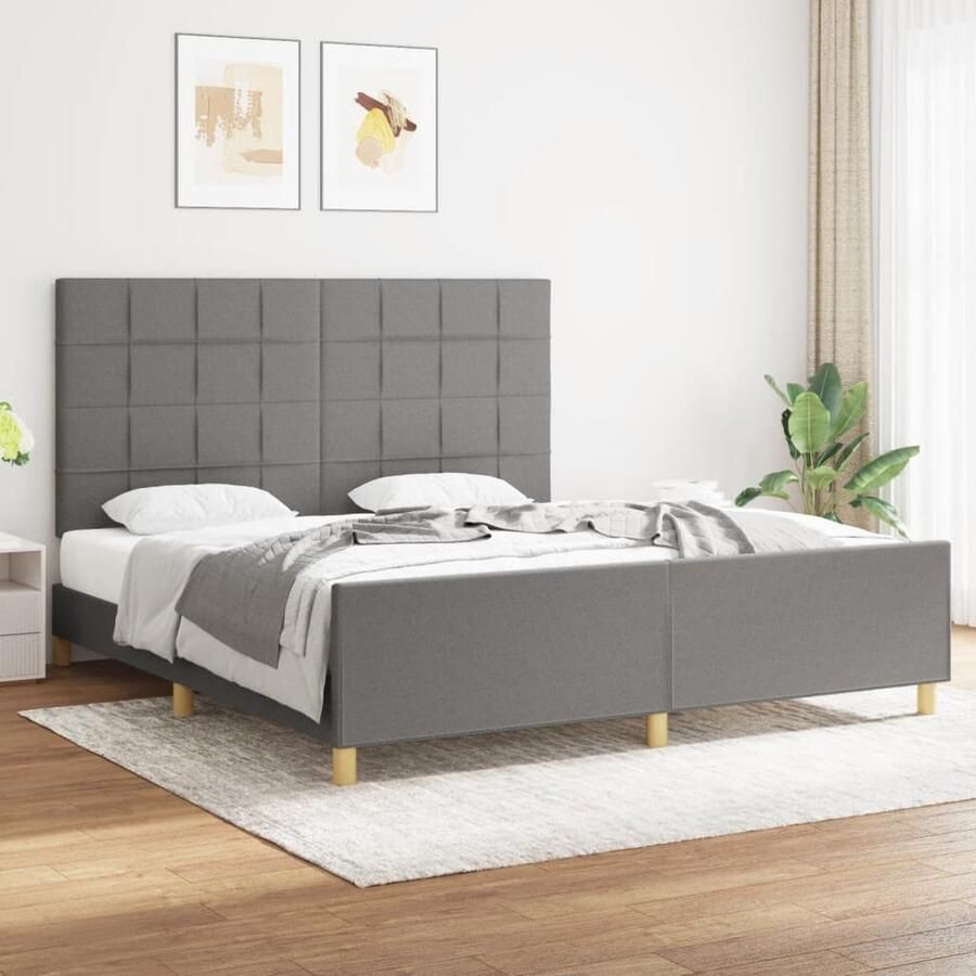 VidaXL Bedframe Stof Donkergrijs 180x200 cm Bed Frame Donkere Kleuren Tweepersoonlig Bed Boxspring Bed Hoofdeinde Stoffen Bed Design Bed Comfort Bed - Foto 2