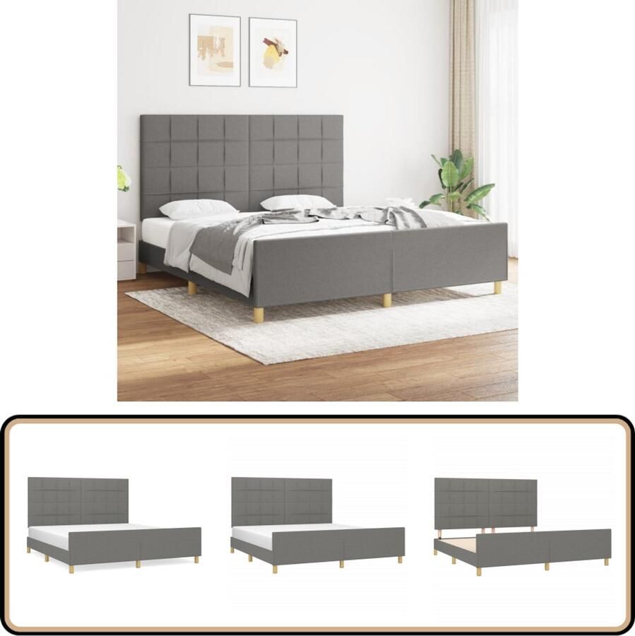 VidaXL Bedframe Stof Donkergrijs 180x200 cm Bed Frame Donkere Kleuren Tweepersoonlig Bed Boxspring Bed Hoofdeinde Stoffen Bed Design Bed Comfort Bed