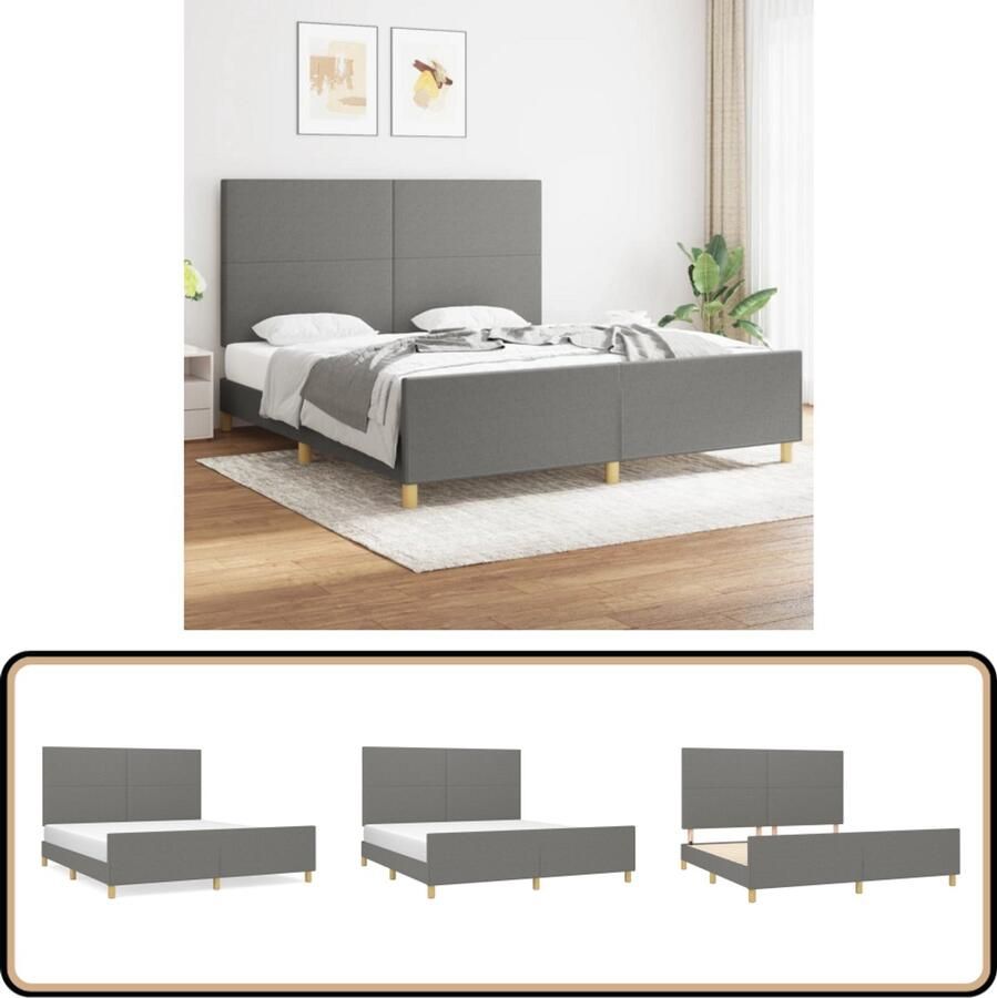 VidaXL Bedframe Stof Donkergrijs 180x200 cm Slaapcomfort Bed Frame Boxspring Tweepersoons Bed Hoofddekens