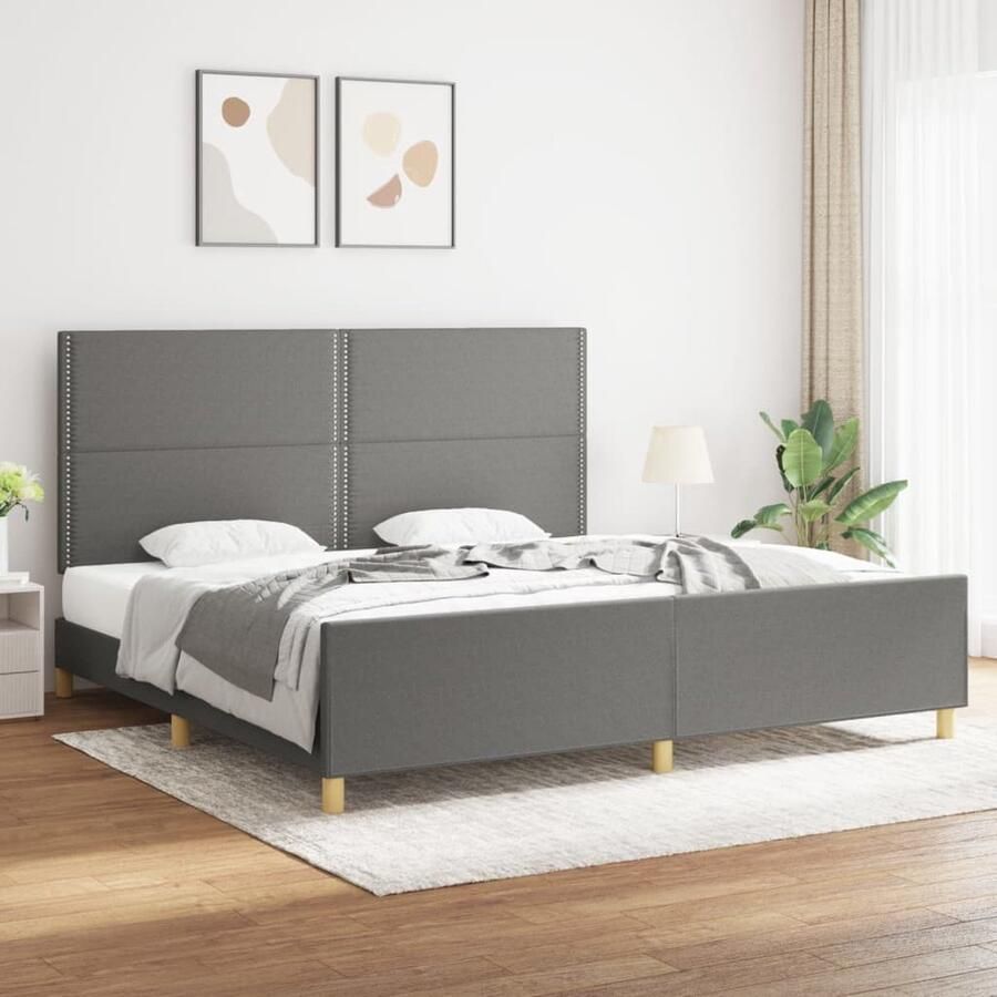 VidaXL Bedframe Stof Donkergrijs 200x200 cm Bed Frame Bedbank Boxspring Tweepersoonsbed Donkere Kleuren Grijs Stoffen Bed Comfortabel Bed Adjustable Headboard - Foto 2