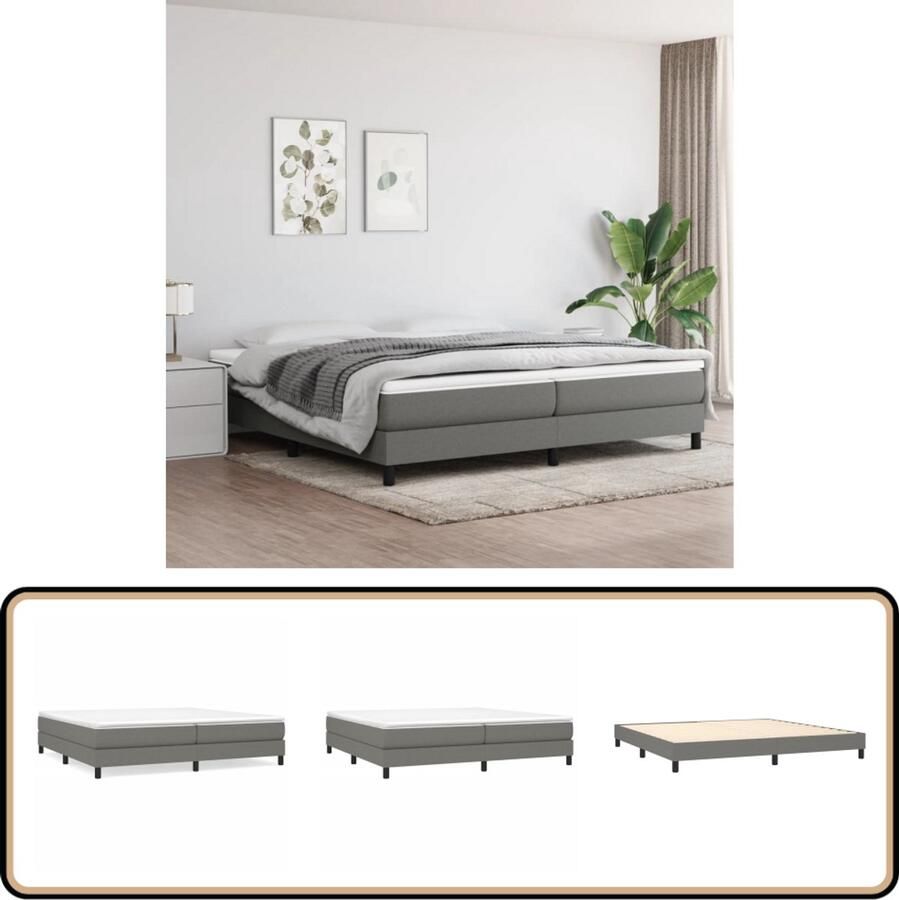 VidaXL Bedframe Stof Donkergrijs 200x200 cm Boxspring Frame Bed Frame Tweepersoons Bed Grijs Bed Stoffen Bed Slaapkamer Meubels Dark Grey Bed Frame Houten Bed Frame Multipex Lattenbodem