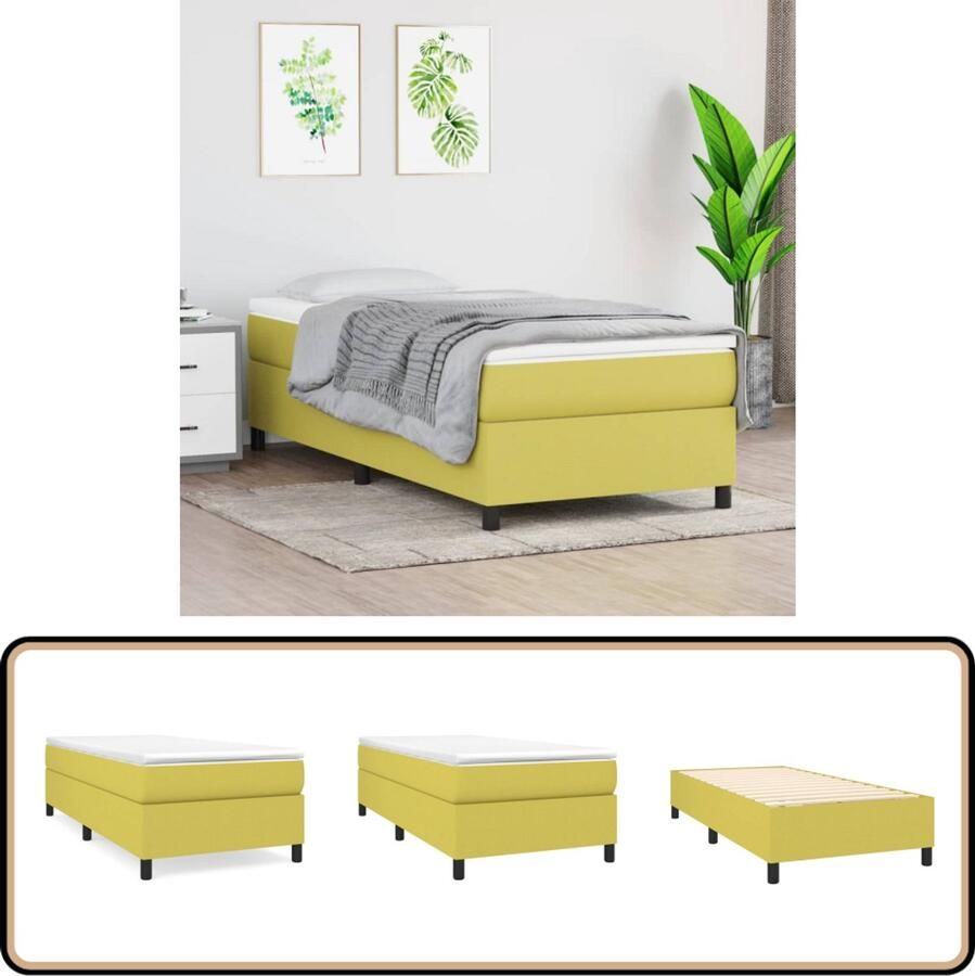 VidaXL Bedframe Stof Groen 80x200 cm Boxspring Frame Slaapcomfort Groene Bedframe Houten Bedframe Tweepersoons Bed Stoffen Bedframe Multipex Lattenbodem Bed Zonder Matras