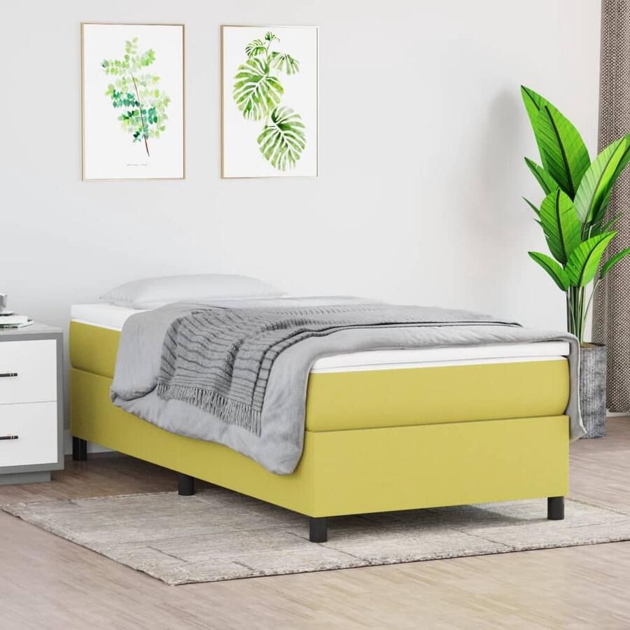The Living Store Boxspringframe Groen 203 x 80 x 35 cm Multiplex lattenbodem Boxspring Frame Groene Bedframe Stoffen Bedframe 80x200 Eenpersoons Bed