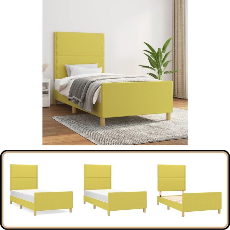 VidaXL Bedframe Stof Groen 80x200 cm Inclusief Hoofdbord Bed Frame Houten Bed Tweepersoons Bed Boxspring Stapelbed Kinderbed Design Bed Modern Bed Minimalistisch Bed Groene Bed