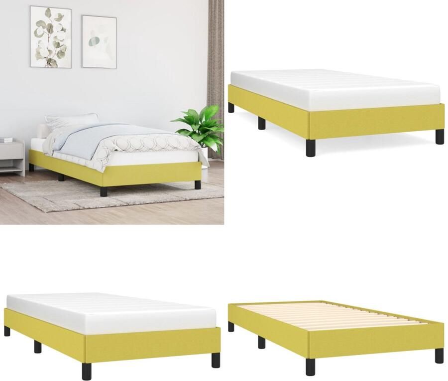 VidaXL Bedframe stof groen 90x190 cm Bedframe Bedframes Slaapmeubel Bedbodem