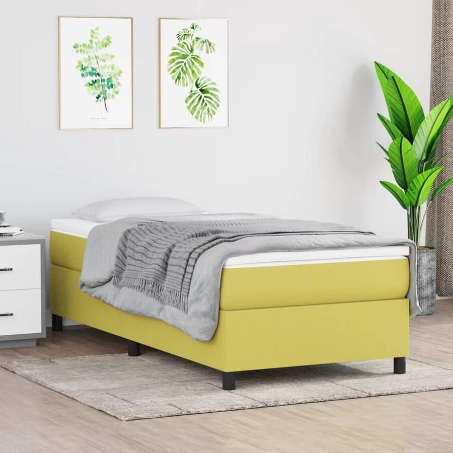 VidaXL Bedframe 100x200 cm Stof Groen Boxspringframe Bedframe Tweepersoonsbed Groen Bed Houten Bed Stoffen Bed Multipex Lattenbodem Comfortabel Bed Slaapkamer Meubilair Bed - Foto 2
