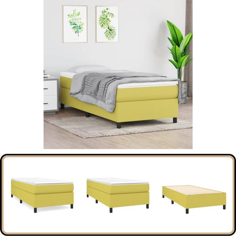 VidaXL Bedframe Stof Groen 90x200 cm Boxspring Frame Slaapcomfort Groene Bed Éénpersoonsbed Stoffen Bed Multipex Lattenbodem Stabiel Bed Eenvoudig Te Monteren Bed