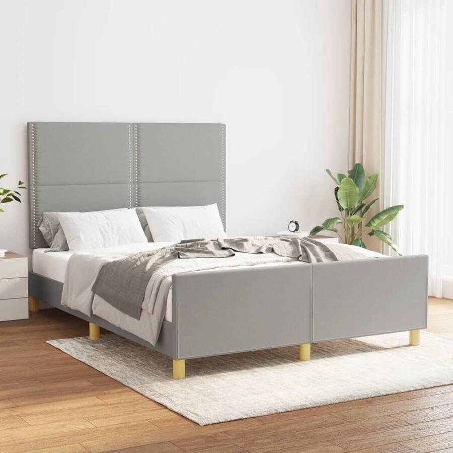 VidaXL Bedframe Stof Lichtgrijs 140x190 cm Bed Frame Slaapcomfort Hoofdeinde Tweepersoon Stoffen Bed Grijs Bed Comfortabel Bed - Foto 2