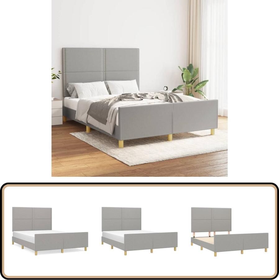 The Living Store Bedframe Lichtgrijs 193x146x118 128 cm verstelbaar hoofdeinde stevige poten multiplex lattenbodem comfortabele ondersteuning Bed Frame Slaapcomfort Hoofdeinde Grijs Bed Tweepersoonsbed