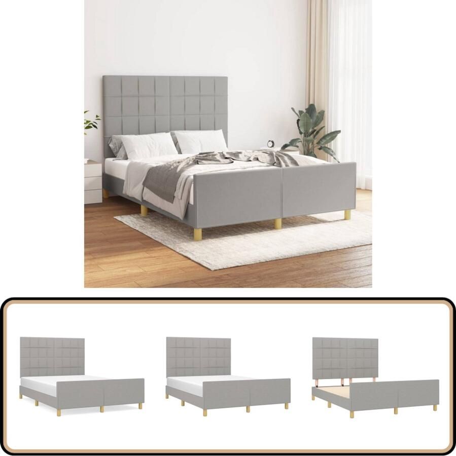VidaXL Bedframe Stof Lichtgrijs 140x200 cm Bed Frame Tweepersoons Bed Houten Bed Grijs Bed Stoffen Bed Met Hoofdeinde