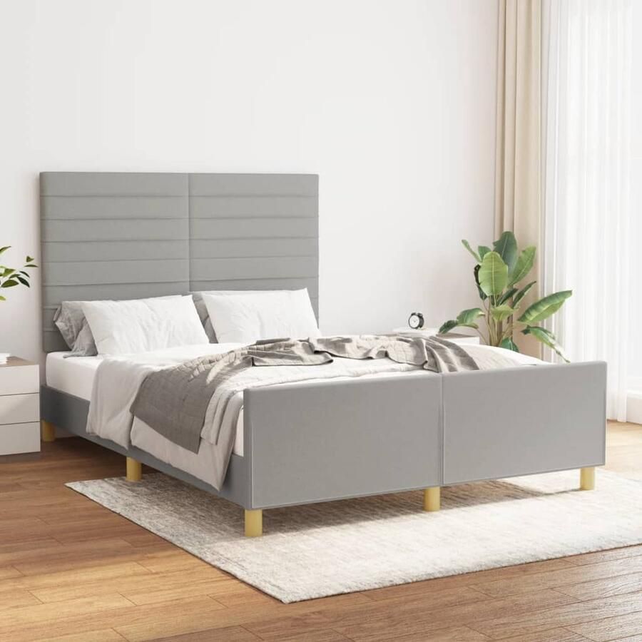 VidaXL Bedframe Stof Lichtgrijs 140x200 cm Comfortabel Bed Frame Tweepersoons Bed Frame Grijs Slaapcomfort Bed Met Hoofdeinde Stoffen Bed Frame - Foto 2