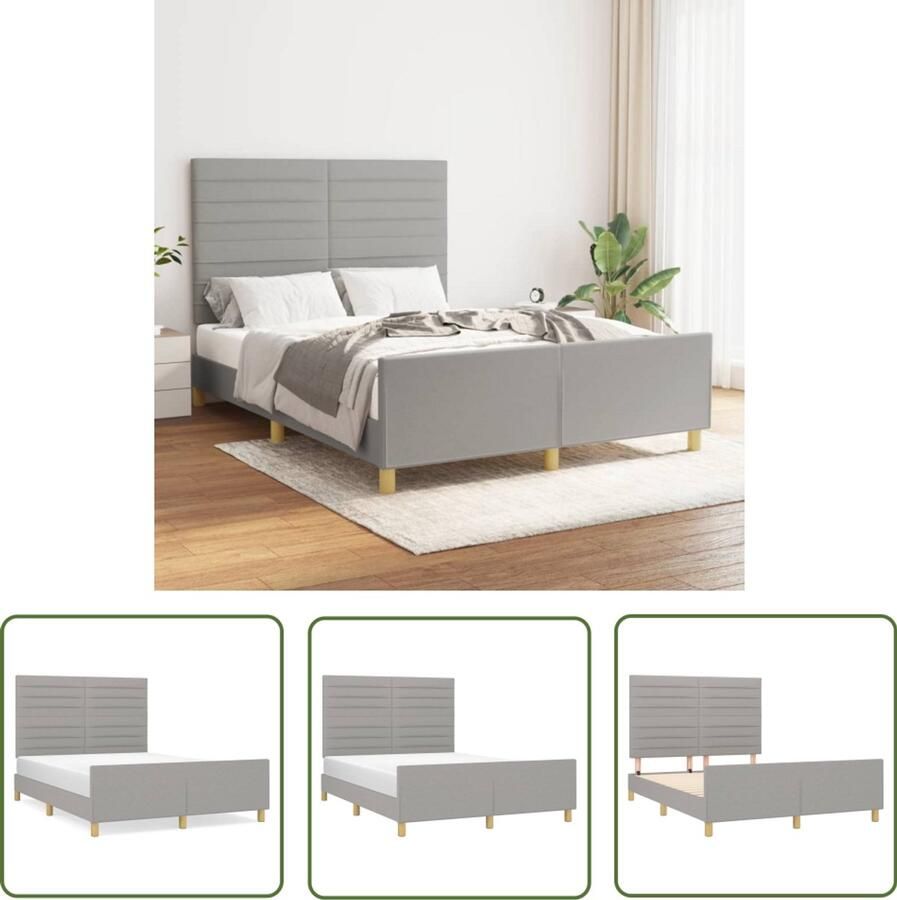 VidaXL Bedframe Stof Lichtgrijs 140x200 cm Comfortabel Bed Frame Tweepersoons Bed Frame Grijs Slaapcomfort Bed Met Hoofdeinde Stoffen Bed Frame