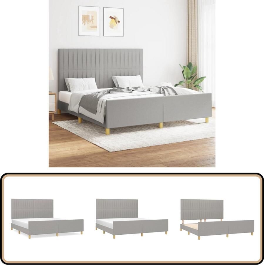 VidaXL Bedframe Stof Lichtgrijs 160x200 cm Bed Frame Houten Bed Tweepersoons Bed Slaapkamer Meubels Bed Met Hoofdeinde