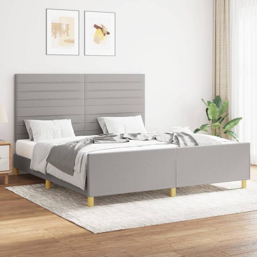 VidaXL Bedframe Stof Lichtgrijs 160x200 cm Bed Frame Tweepersoons Bed Boxspring Bed Slaapcomfort Hoofdeinde Grijs Bed Stoffen Bed Comfortabel Bed - Foto 2
