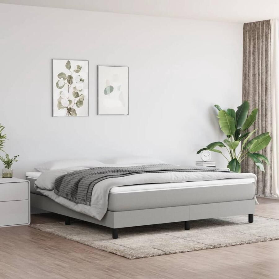 VidaXL Bedframe Stof Lichtgrijs 160x200 cm Boxspring Frame Slaapcomfort Tweepersoons Bed Grijs Bed Stoffen Bed Bedframe Boxspring Levensstijl Meubels Bedroom Furniture Home Decor - Foto 2