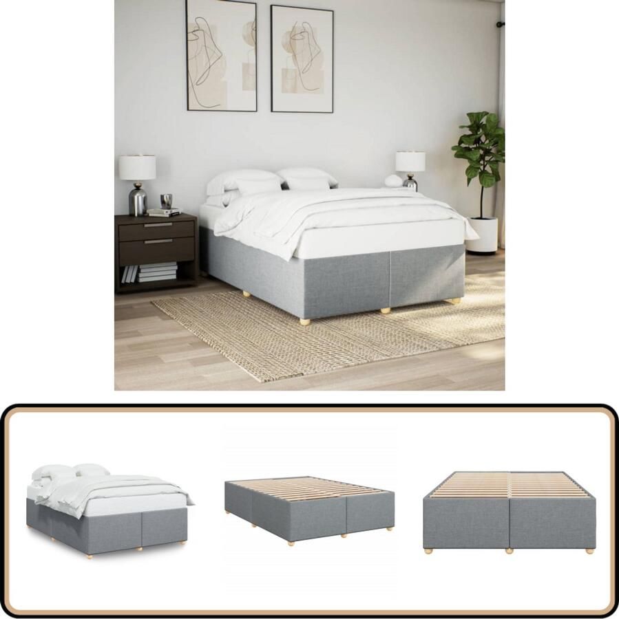 VidaXL Bedframe Stof Lichtgrijs 160x200 cm Slaapcomfort Tweepersoonsbed Bedframe Licht Grijs Bed Houten Bedframe