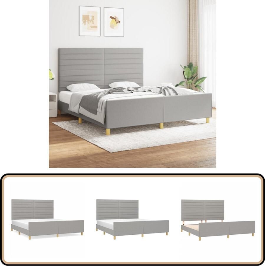 VidaXL Bedframe Stof Lichtgrijs 180x200 cm Bed Frame Bedhead Boxspring Tweepersoons Bed Grijs Bed
