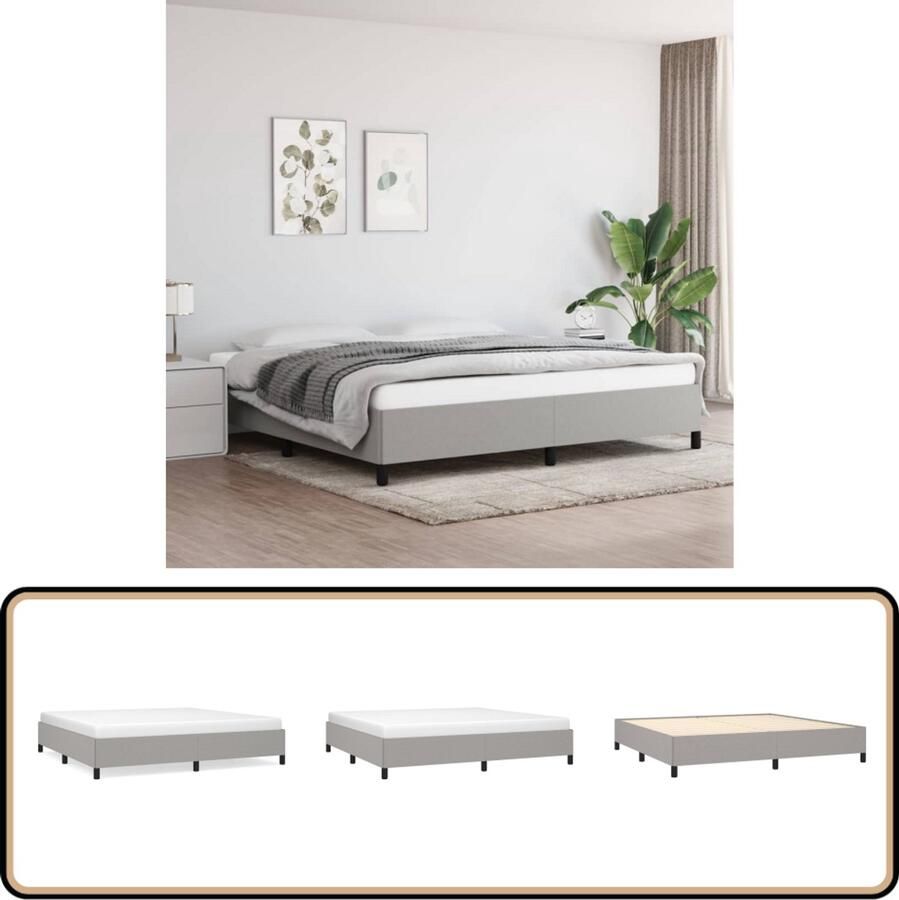 VidaXL Bedframe Stof Lichtgrijs 200x200 cm Bed Frame Tweepersoons Bed Licht Grijs Bed Stoffen Bed Houten Bed