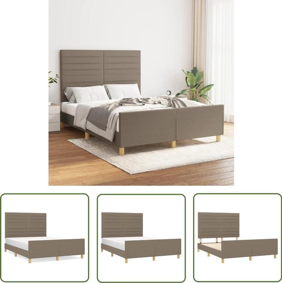 VidaXL Bedframe Stof Taupe 140x190 cm Bed Frame Hoofdeinde Tweepersoonsbed Taupecouleur Stoffen Bed Houten Bed Comfortabel Bed Design Bed
