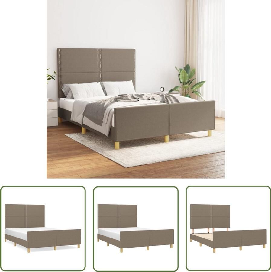VidaXL Bedframe Stof Taupe 140x190 cm Bed Frame Houten Bed Stoffen Bed Tweepersoonsbed King Size Bed Taupe Bed Design Bed Modern Bed Hoofdeinde