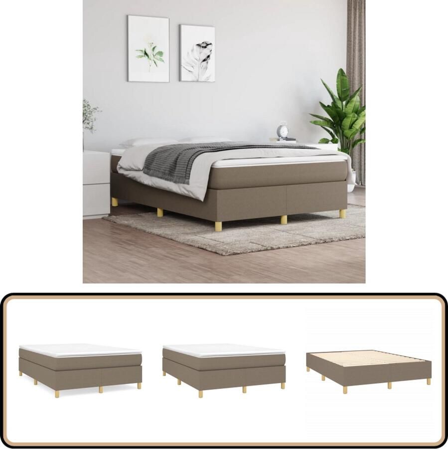 VidaXL Bedframe Stof Taupe 140x190 cm Boxspring Frame Bed Frame Slaapkamer Meubels Tweepersoons Bed Taupes Kleuren Stoffen Bed Frame Multipex Lattenbodems Stabiel Bed Frame Goedkope Bed Frames