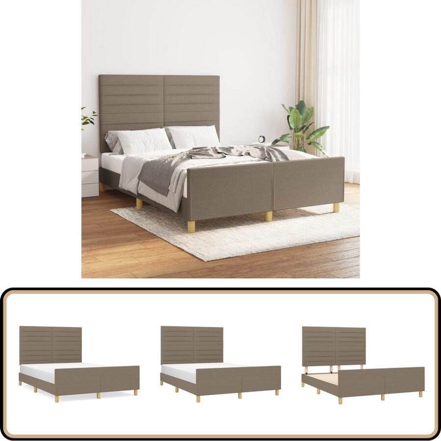 VidaXL Bedframe Stof Taupe 140x200 cm Bed Frame Tweepersoons Bed Met Hoofdeinde Houten Bed Stoffen Bed