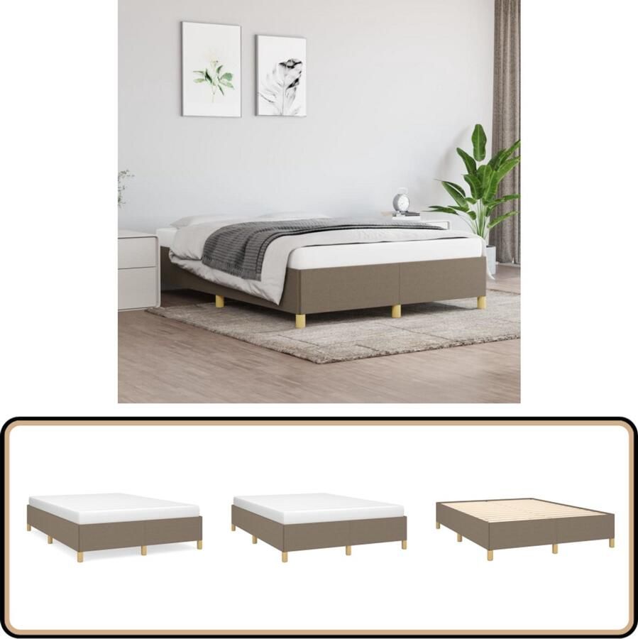 VidaXL Bedframe stof taupe 140x200 cm Zonder matras Bed Frame Tweepersoons Bed Houten Bed Stoffen Bed Taupe Bed