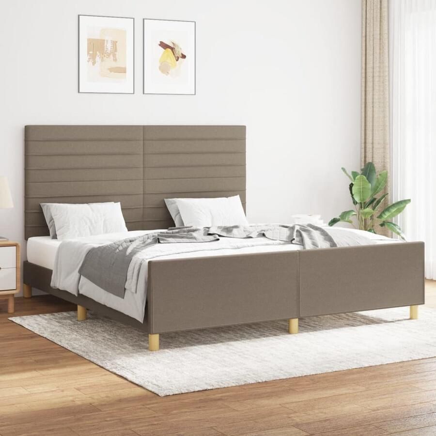 VidaXL Bedframe Stof Taupe 160x200 cm Bed Frame Tweepersoons Bed Houten Bed Stoffen Bed Met Hoofdeinde Comfortabel Bed Luxe Bed Taupec - Foto 2
