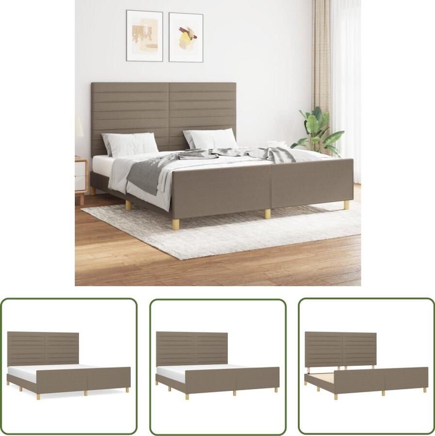 VidaXL Bedframe Stof Taupe 160x200 cm Bed Frame Tweepersoons Bed Houten Bed Stoffen Bed Met Hoofdeinde Comfortabel Bed Luxe Bed Taupec