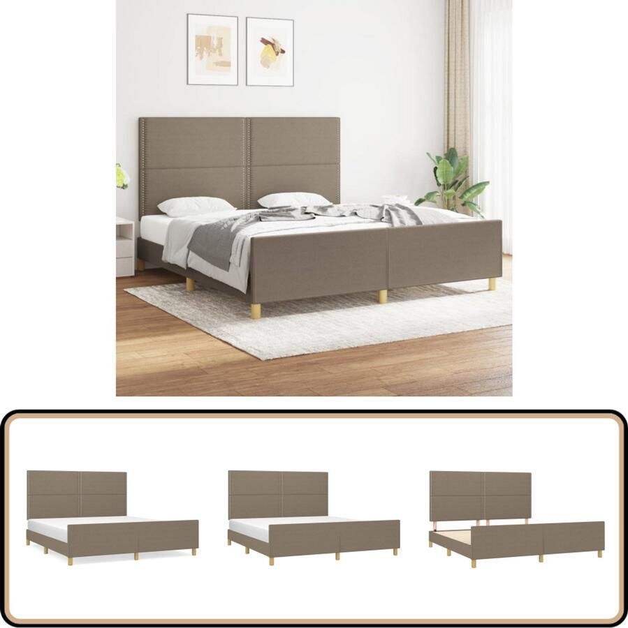 VidaXL Bedframe Stof Taupe 180x200 cm Bed Frame Bed Hoofdeinde Tweepersoons Bed Stoffen Bed Taupecolor